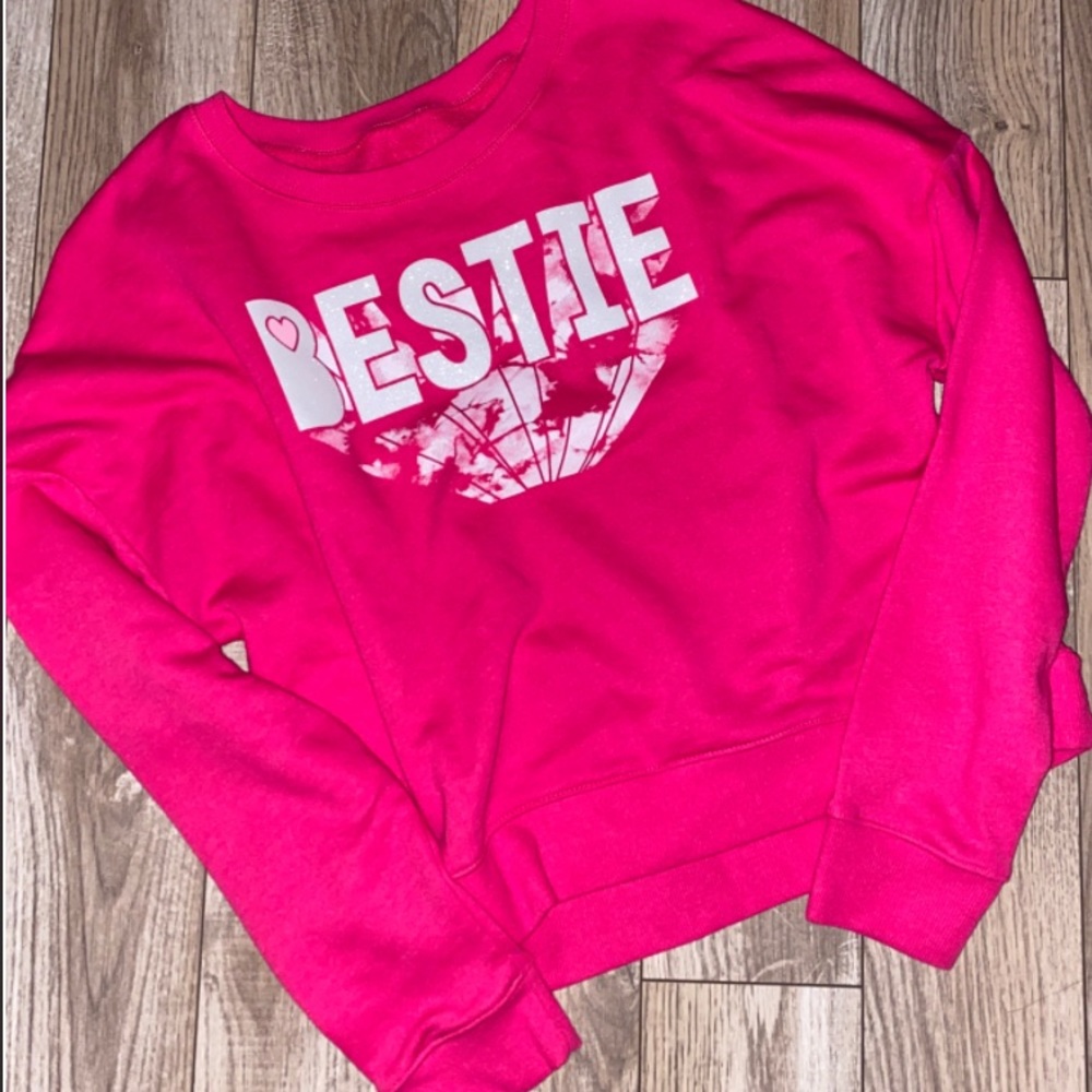 Justice active pink sweater bestie logo girls size 14/16